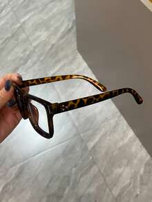 1pc Women's Leopard Print Bohemian Style PC (Polycarbonate) Square Frame Large Transparent Glasses, Suitable For All Seasons - Multicolor - View 7