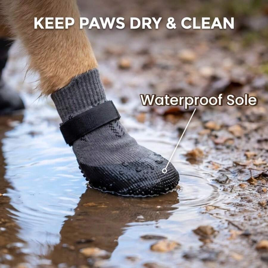 4pcs Waterproof Dog Socks, Non-Slip Paw Protection Socks, Adjustable Pet Socks, Anti-Drop, Durable Foot Pad Protection, For Small And Medium Dogs Outdoor Walking And Hiking