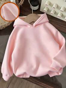 1pc Tween Girl Casual Printed Pullover Sweatshirt, Thermal Lined, Long Sleeve, Autumn/Winter Student Clothing - Pink - View 1