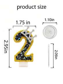 Crown Rhinestone Number Birthday Candles, Black & Gold Glitter Cake Topper With Drip-Proof Holder, 0-9 Numbers, Luxury Royal Style For Boy 1st Birthday, Sweet 16, 21st Milestone Celebration, Prince Theme Party Dessert Table Decor - Multicolor - View 6