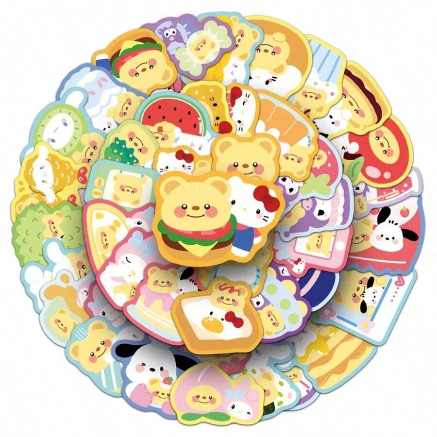 50pcs Sanrio And Butter Bear Cartoon Stickers, Suitable For Decorating Phone, Tablet, Laptop, Camera, Desk, Diary, Planner - Multicolor - View 1