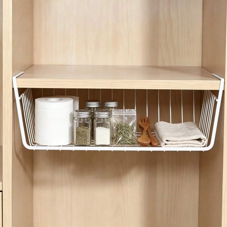 3pcs Under Cabinet Hanging Baskets, Metal Wire Storage Rack, Suitable For Kitchen, Bathroom And Bedroom Under Shelf Storage, Space-Saving Closet And Dorm Storage Baskets, Under Desk Hanging Baskets - Multicolor - View 1