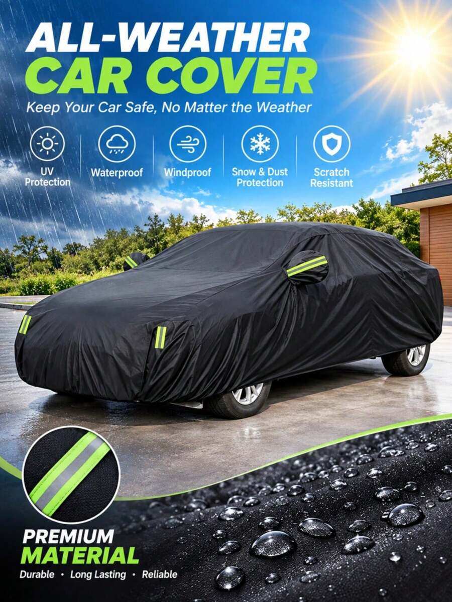 Car Cover - Sun Protection, UV Resistant, Waterproof, Dustproof And Heat Resistant Material, 8 Sizes Available, All-Weather Protection For Your Car. Black Design, Suitable For Car Accessories