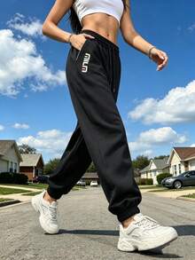 Women's Black Loose Cuffed Joggers - Black - View 4
