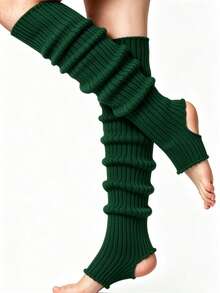 Women's Knit Stirrup Leg Warmers, Solid Color Slouchy Footless Socks, Fall Winter Ribbed Crochet Leg Covers, Yoga Dance Leg Warmers, Multi Colors - Multicolor - View 2