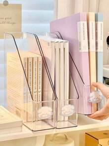 1/2/3pcs Transparent Desktop Bookends, Acrylic File Organizer Box, Office Student Book Storage Organizer, Store Books, Notebooks, Files, Magazines, Suitable For Study, Office, Bedroom Home Decor - Multicolor - View 2