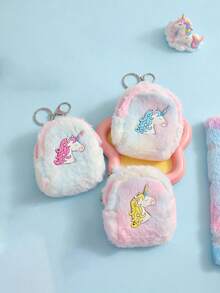 1 buah Dompet Koin Gantungan Kunci Bahan Plush Motif Unicorn untuk Anak Perempuan, Tas Koin Mini Plush Gaya Manis dan Lucu, Hadiah Liburan dan Perjalanan Sehari-hari - MultiWarna - View 4