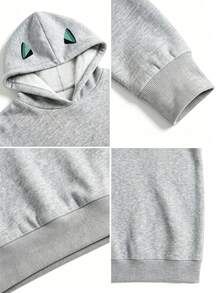 Tween Girl One-Piece Thermal-Lined Thick Warm Hooded Sweatshirt, Suitable For Young Students And Children, Long-Sleeved Tops For Autumn And Winter - Grey - View 7