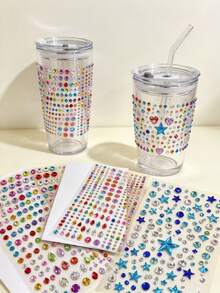 1 buah Set Stiker Rhinestone 3D Warna-warni dengan Pinset, Stiker Permata Bulat Bintang Hati Warna-warni, Stiker Rhinestone Akrilik Perekat Diri 3D, Stiker Dekorasi Gelas Air, Tersedia Berbagai Gaya, Cocok untuk Casing Ponsel, Gelas, Kamera, Casing Earphone, Earphone, Gantungan Kunci, Stiker Kreatif Dekorasi Gelas Air - Satu-Ukuran - View 2