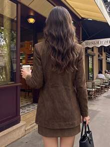 Women's Elegant Solid Color Fashion Minimalist Slim Fit Flattering Old Money Style Blazer, Suitable For Daily Wear, Dating, Commuting, Business Events, Airport - Coffee Brown - View 2
