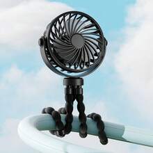 1pc Octopus Stroller Fan, USB Rechargeable Portable Quiet Mini Handheld Folding Fan With LED Night Light, 3 Adjustable Speeds, Suitable For Travel And Camping - Black - View 13
