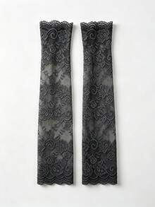 1 Pair Women's Lace Arm Sleeves, Elegant Breathable Solid Color Design, Summer Outing Cooling Arm Guards, Long Structured Random Style Suitable For Daily Commute And Party - A - View 10