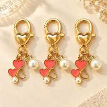 1pc/Multi-Piece Women's Alloy Oil-Drip Korean Style Heart-Shaped Faux Pearl Inlaid Pendant Keychain, Faux Pearl Inlaid Accessory, Minimalist Bag Charm, Wallet & Earphone Accessory - Multicolor - View 2