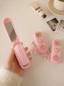 1 buah Sisir Lipat Pink dengan Cermin, Sisir Mini Lucu untuk Perjalanan dengan Hiasan Pita Berlian Imitasi, Hati, Angsa, dan Gantungan Kunci Mutiara, Sisir Saku Lipat Portabel, Cocok untuk Wanita, Hadiah Alat Penata Rambut Gaya Kawaii Y2K - MultiWarna - View 8