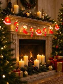 Christmas Lights, Battery Operated Warm White LED Fairy String Lights, Santa Hat, Candy Cane & Stocking Shaped Lights, Xmas Decor For Bedroom, Christmas Tree, Window, Indoor Party - Multicolor - View 4