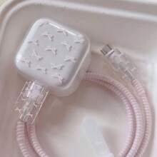 粉色蝴蝶結圖案 Apple 17 Pro/ 17 Pro Max 40W 充電器保護殼，Apple 17 極簡 Ins 風格，彩繪工藝，防摔，送禮必備，5 件組女性適用 - 粉色 - 查看 6