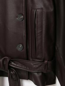 DEEKA Autumn/Winter New Women's European And American Style Fashion Minimalist Versatile Long Sleeve Stand Collar Belted Jacket - Burgundy - View 9