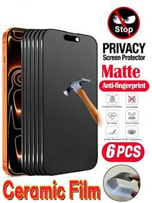 6pcs Matte Anti-Glare Anti-Fingerprint Anti-Peeping Ceramic Film Full Coverage Flexible Phone Screen Protector, Compatible With IPhone 18 Pro Max 17 Pro 16 Plus 15 14 13 12 11, Explosion-Proof Anti-Scratch Bubble-Free Auto-Adsorption Easy Installation, Soft Film Not Glass - Clear - View 10