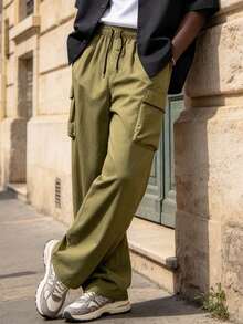 Men's Outdoor Casual Workwear Long Pants, Street Fashion Straight Leg Trousers, Spring/Autumn - Mustard Yellow - View 2