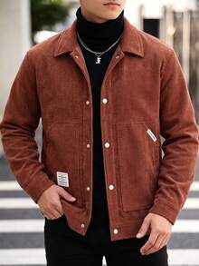 Boys' Vintage Corduroy Jacket, Thickened Loose Fit Jacket For Autumn/Winter - Brown - View 1