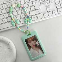 Ins Slide Cover Solid Color 3-Inch Card Holder Mint Green Bow Knot Wristlet Keychain ID Badge Holder Card Sleeve Photo Protector Idol Photocard Protector For Students, K-Pop Fans, Office Workers, Photocard Storage, ID Protection, Campus Commute, Office Use, Portable, Birthday Gift, Holiday Gift, Merchandise Collection, Best Friend Gift, Desk Storage, Display - A - View 8