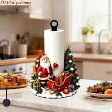 2D Flat Printed Kitchen Paper Towel Holder 1pc Christmas Style Cozy Snowman Christmas Tree Design Creative Desktop Paper Towel Rack Iron Material No Paper Towels Included Fun Holiday Design Suitable For Living Room And Dining Room - View 7