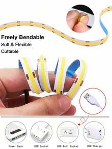 1pc USB COB Light Strip With Switch 5V Flexible Self-Adhesive LED Strip, Cuttable Ambient Light For Bedroom / Bar / TV Background / Party DIY Decoration - One Size - View 10
