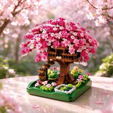 2000PCS Cute Cherry Blossom Tree House Mini Building Blocks Set, Miniature Cherry Blossom Bonsai Plant Desktop Decoration, DIY Handmade Small Particle Interlocking Toy, Creative Architecture Gift For Girls 14+ Room Decor - Multicolor - View 4