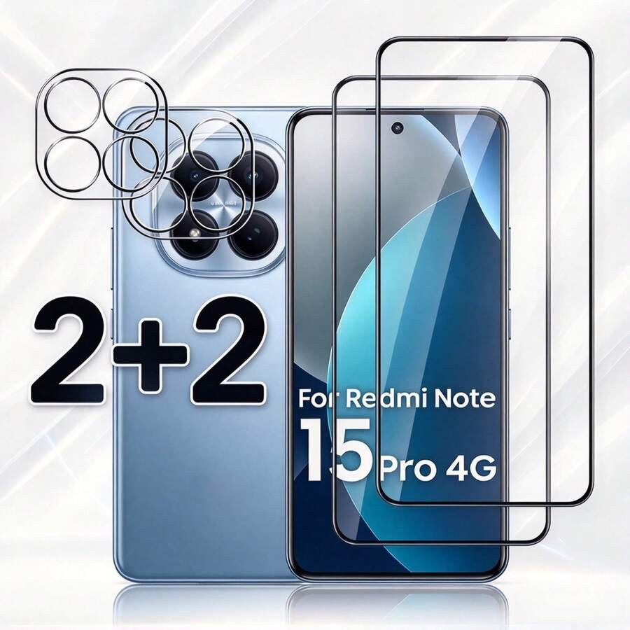 4 قطع (2+2)، متوافق مع Redmi Note 17/17 Pro/13 Pro+/14 Pro/14 Pro 4G/14 Pro 5G/14 Pro+/15 4G/15 5G/15 Pro 4G/15 Pro 5G/15 Pro+/14 4G/14 5G/15 Pro، 2 قطعة واقي شاشة زجاجي مقسى عالي الدقة منحني + 2 قطعة واقي عدسة زجاجي مقسى شفاف عالي الدقة، واقي شاشة زجاجي مقسى بتغطية كاملة مع غراء الحافة، فيلم مقاوم للخدش، حماية الهاتف، وضوح عالي، سطح ناعم، مادة مقاومة للكسر، زجاج متين، درع شاشة الهاتف، محب التكنولوجيا، واقي الشاشة، واقي العدسة