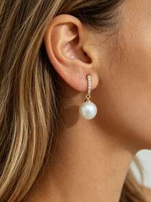 1Pair Pain-Free Coil Cushion Clip-On Earrings, Faux Pearl & Zirconia Drop Design, Luxury High-End Style, Versatile For Commute, Work & Dating - Clip - View 4