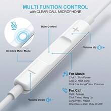 Type C/L 有線耳機，相容大多數手機，適用於 iPhone 7-14 和 15-17，立體聲入耳式耳機，相容大多數 Type C 介面設備與智慧型手機 - 白色 - 查看 3