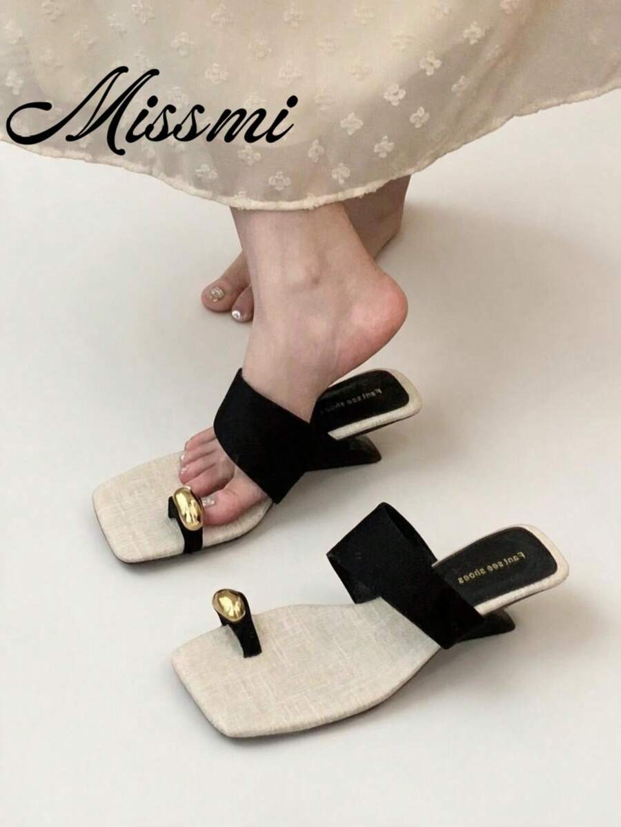 2025 French Style Leather Pointed Toe Wedge Heel Fashion Versatile Minimalist Elegant High Heel Sandals For Women,Kitten Heels,Flip Flops - Black - View 1