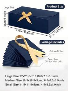 10/20pcs Navy Blue Gift Boxes With Lids, Blue Kraft Paper Gift Boxes, Bridesmaid Proposal Boxes, With Ribbon, For Wedding, Packaging, Gifts, Birthday, Cupcake Boxes, Valentine's Day Gift Boxes - A - View 2