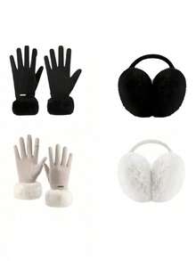 2 Pieces Winter Ear Muffs And Gloves Set, Includes 1 Pair Of Warm Ear Muffs And 1 Pair Of Warm Plush Gloves, Perfect For Winter Use For Women - Plush Gloves + Earmuffs - View 19