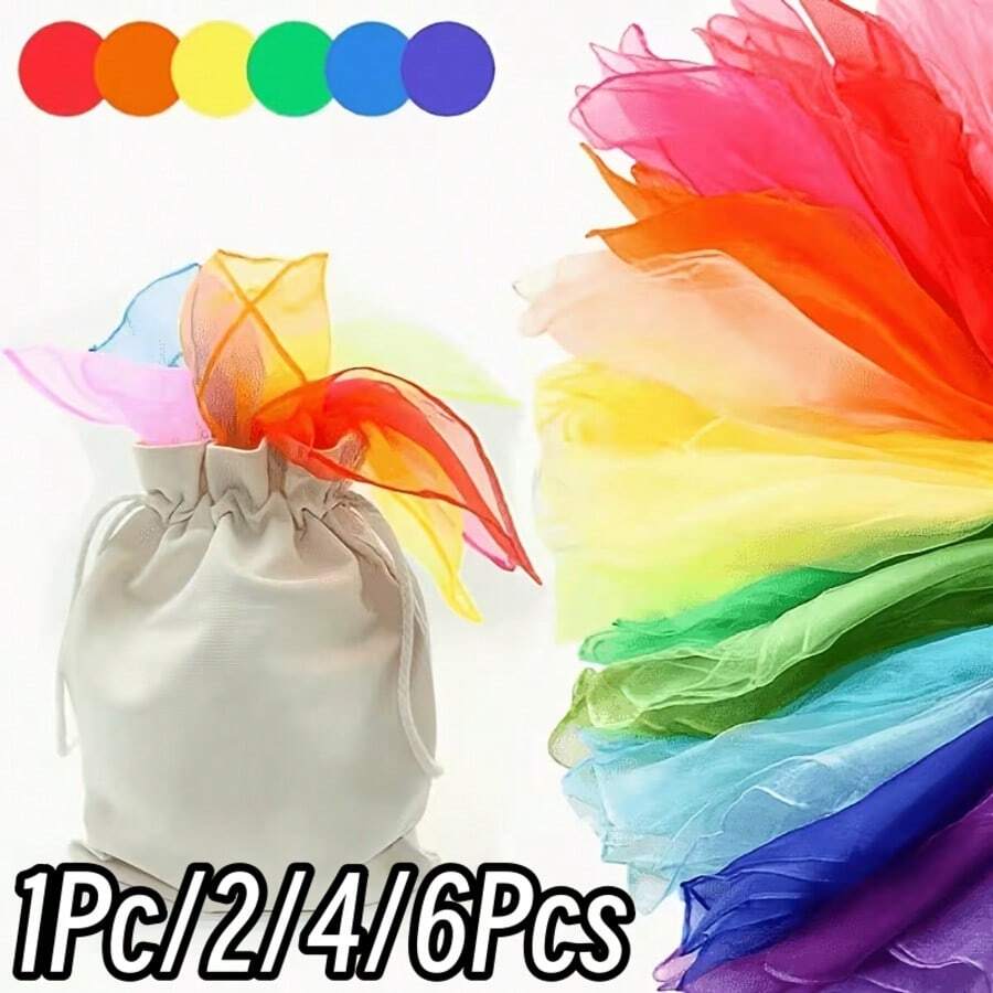 1Pc/2/4/6Pcs Juggling Scarf Silk, Dance Scarf Silk Performance Prop, Magic Scarf Performance Prop Accessory Gymnastics Accessory Decoration, Random Color
