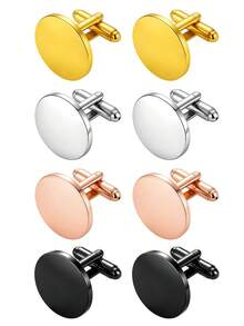 Men Round Solid Cufflinks, Smooth Polished Plain Round Surface, Classic Business Formal Style, Shirt Cuff Links, All Season Wedding Accessory - Multicolor - View 8