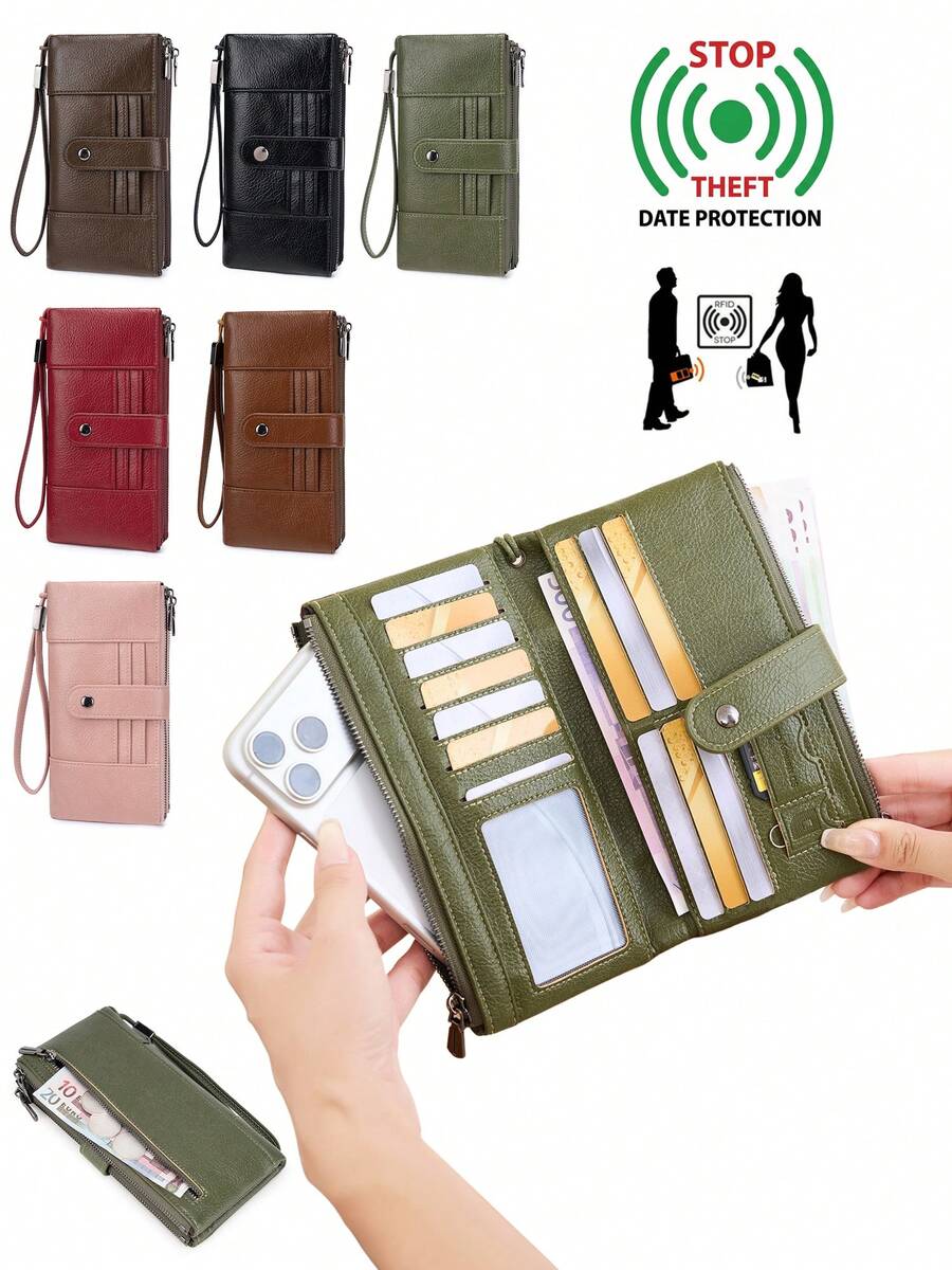 FOREVER MIYIN RFID Blocking Long Phone Wallet For Women, Bifold Purse With Snap Button, Wrist Strap, Multi Card Slots, Phone Pocket, For Daily Use