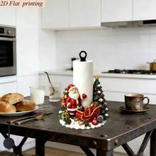 2D Flat Printed Kitchen Paper Towel Holder 1pc Christmas Style Cozy Snowman Christmas Tree Design Creative Desktop Paper Towel Rack Iron Material No Paper Towels Included Fun Holiday Design Suitable For Living Room And Dining Room - View 10