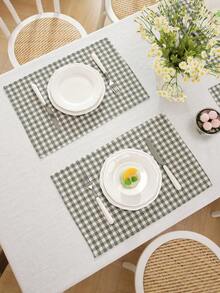 1/2/4pcs Gingham Placemats Set, Checkered Table Mats, Fresh & Cute Farmhouse Dining Table Decor, Cottagecore Kitchen Accessories, Vintage Style Home Decoration, Pastel Spring Aesthetic Table Decor - Olive Green - View 2