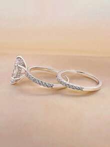 2pcs Set Exquisite Cubic Zirconia Rings, Women's Wedding Anniversary Accessory Gift - 1# - View 3