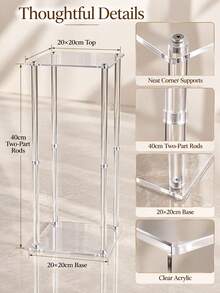 Clear Acrylic Flower Stand Wedding Floral Display Rack 20/40/60/80cm Four Heights Square Flower Column Wedding Table Centerpiece Decor Stand Party Banquet Floral Display Stand Event Decoration Clear Flower Rack - AA - View 6