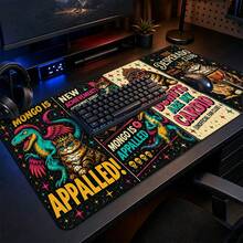 Cat And Dragon Adventure Mouse Pad, Vintage Arcade Style Cartoon Monster Star Print Large Extended Keyboard Desk Mat, Polyester Surface With Non-Slip Rubber Base For Gaming Setup, Study Room, Home Office And Game Decor, 3 Sizes Available - View 2