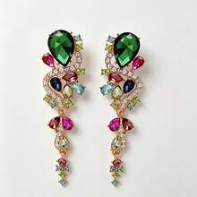 1 Pair Colorful S-Shaped Rhinestone Tassel Stud Earrings, Elegant Women's Evening Party Jewelry - water droplets - View 5