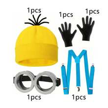 Women's Halloween Costume Set, 5Pcs Adult Cosplay Outfit With Yellow Knit Hat, Goggles , Dance Party Dress-Up Kit - Dance Party Costume 5PCS - View 8