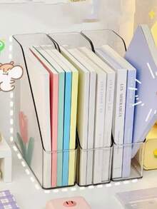 1/2/3pcs Transparent Desktop Bookends, Acrylic File Organizer Box, Office Student Book Storage Organizer, Store Books, Notebooks, Files, Magazines, Suitable For Study, Office, Bedroom Home Decor - Multicolor - View 5