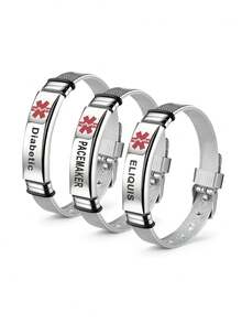 1PC Warning Sign Stainless Steel Mesh Bracelet, A Daily Travel Essential For Diabetic Patients, Adjustable Jewelry Accessory For Men And Women - Multicolor - View 8