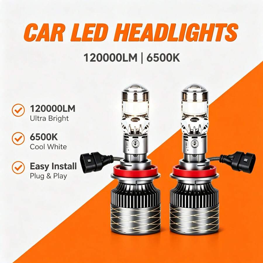 Heyword 2pcs/1pc 2000W H7 H4 H11 LED Mini Lens Headlight 9005 9006 HB3 HB4 Canbus Turbo LED Projector Bulb 6000K Car/Motorcycle Light Fog Light