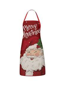 1pc/2pcs/4pcs Christmas Linen Feel Bib Apron, Santa Claus, Snowman, Xmas Tree & Cute Cartoon Monster Print, Merry Christmas Letter, Red Halter Neck Strap, Kitchen Cooking Baking Apron, Xmas Holiday Decor & Gift - Multicolor - View 2