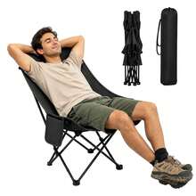 Silla Plegable Camping Reclinable 5 Posiciones, Ideal Playa, Picnic Extra-Cómoda Silla Portátil para Exterior e Interior Reposacabezas Acolchonado GRATIS Bolsa Transportadora|Ecomlab - Negro - Ver 2