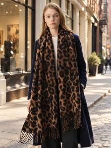 1pc Women's Leopard Print Animal Pattern Polyester Elegant Versatile Warm Scarf For Daily Use - Brown - View 3